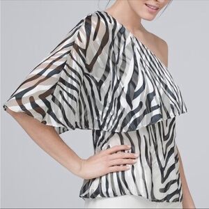 White House Black Market One Shoulder Zebra Blouse Size 8 NWT